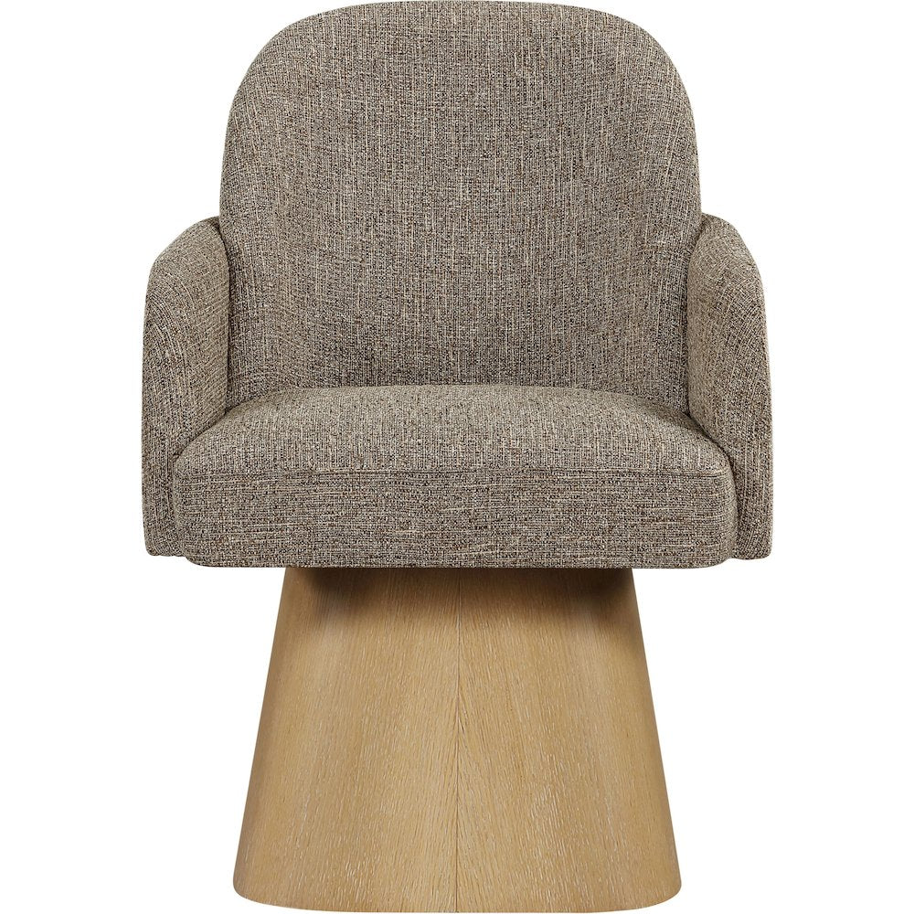 Marlowe Brown Linen Textured Fabric Upholstered Swivel Dining Arm Chair