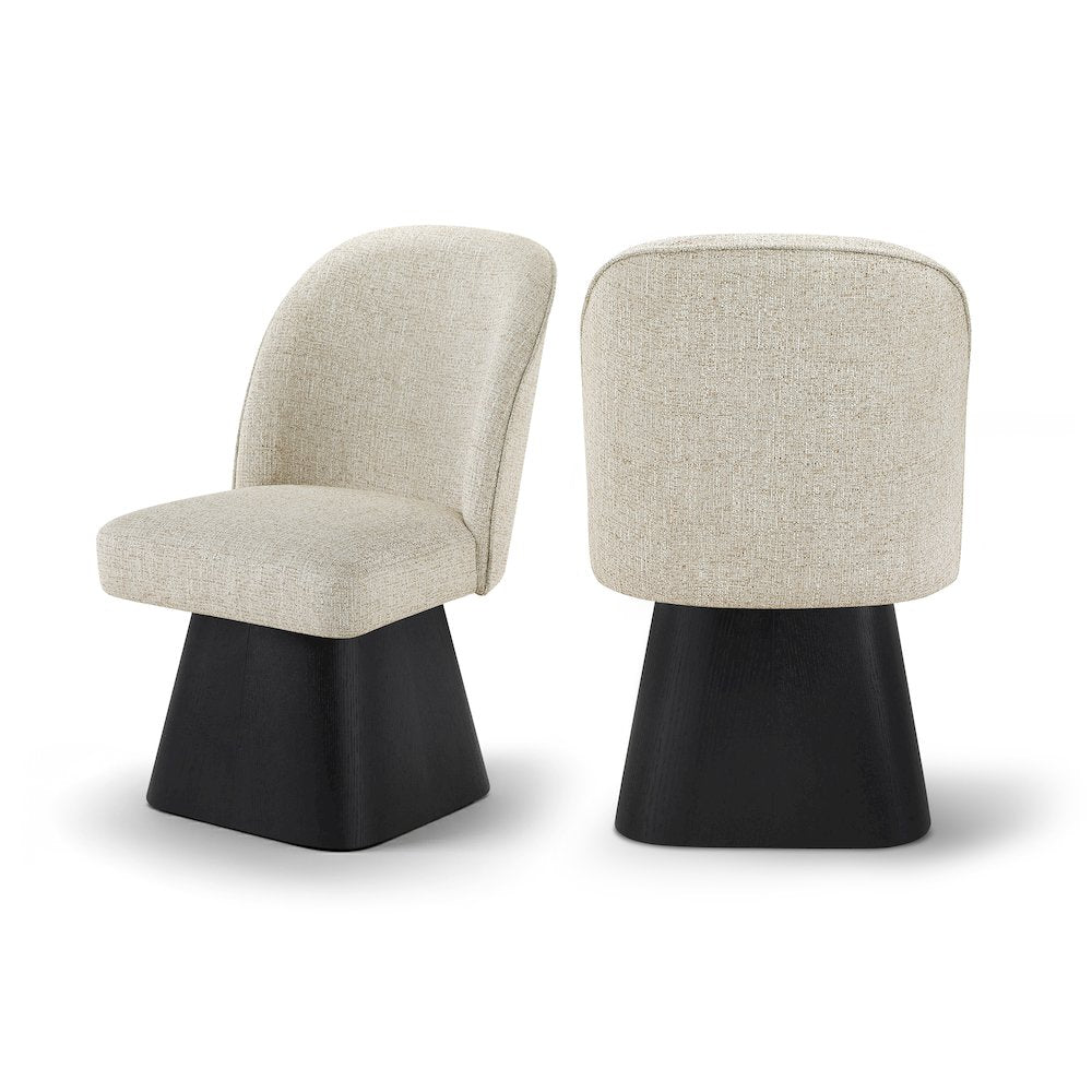 Marlowe Beige Linen Textured Fabric Upholstered Swivel Dining Side Chair