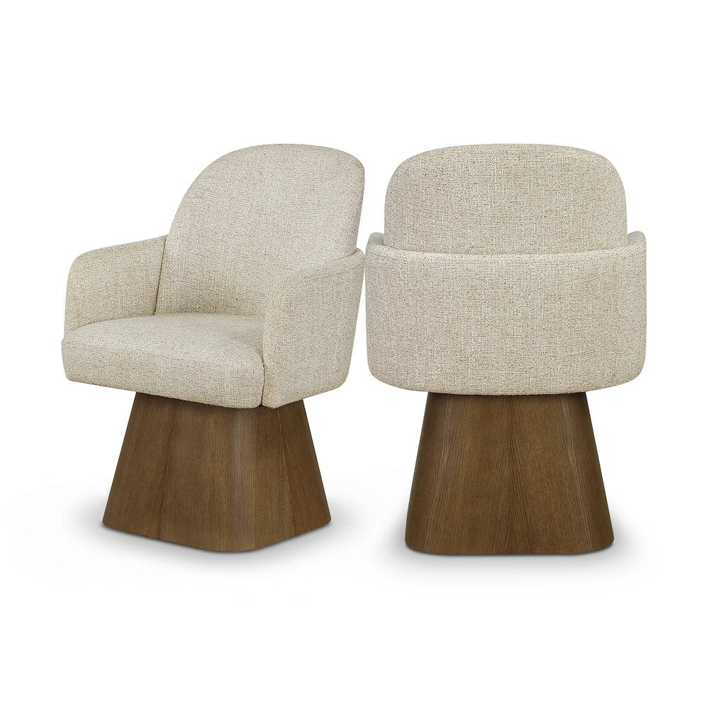 Marlowe Beige Linen Textured Fabric Upholstered Swivel Dining Arm Chair