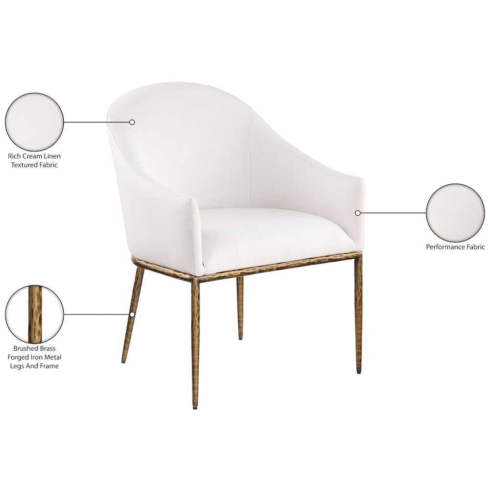 Ferro Cream Linen Textured Performance Fabric Upholstered Dining Arm Chair