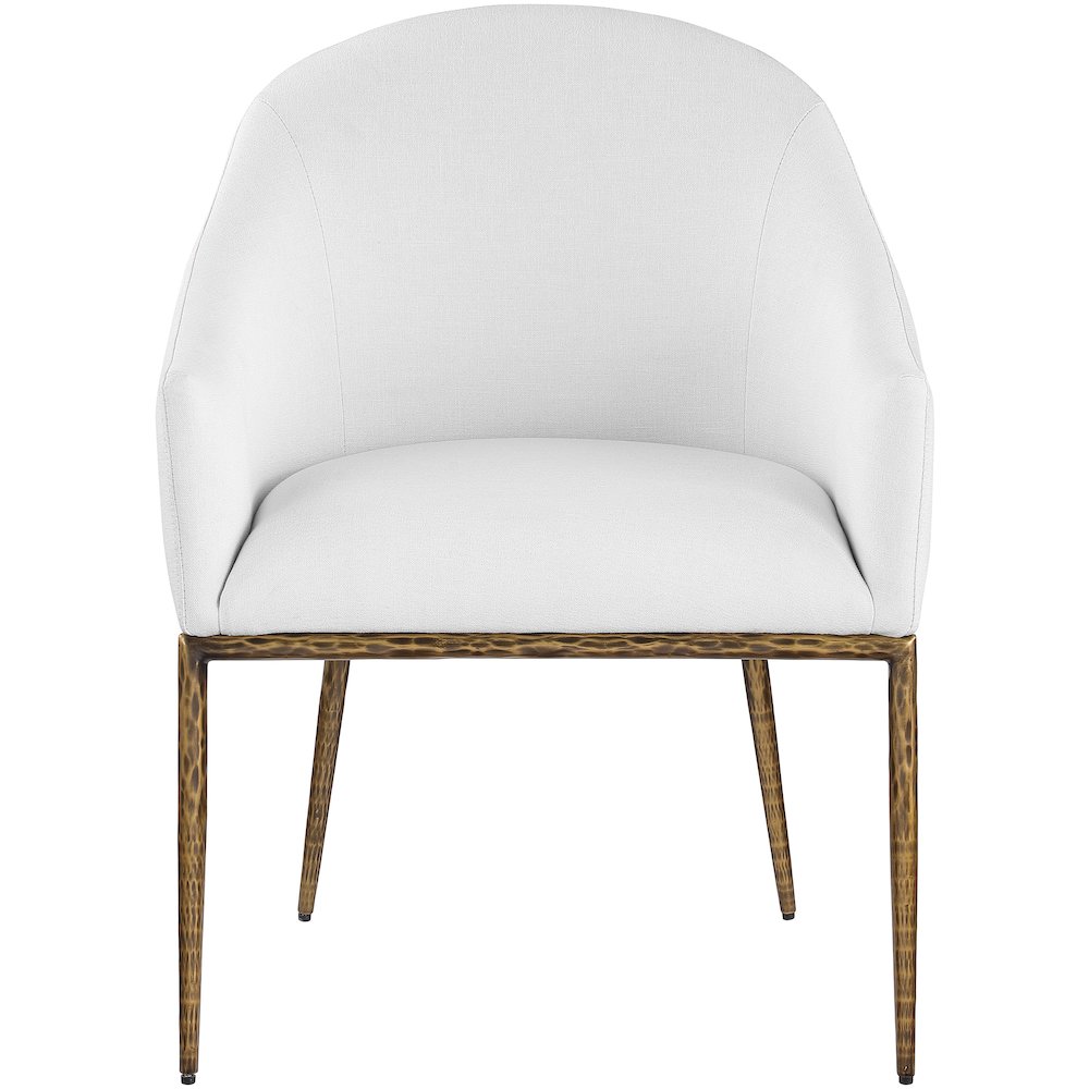 Ferro White Linen Textured Performance Fabric Upholstered Dining Arm Chair