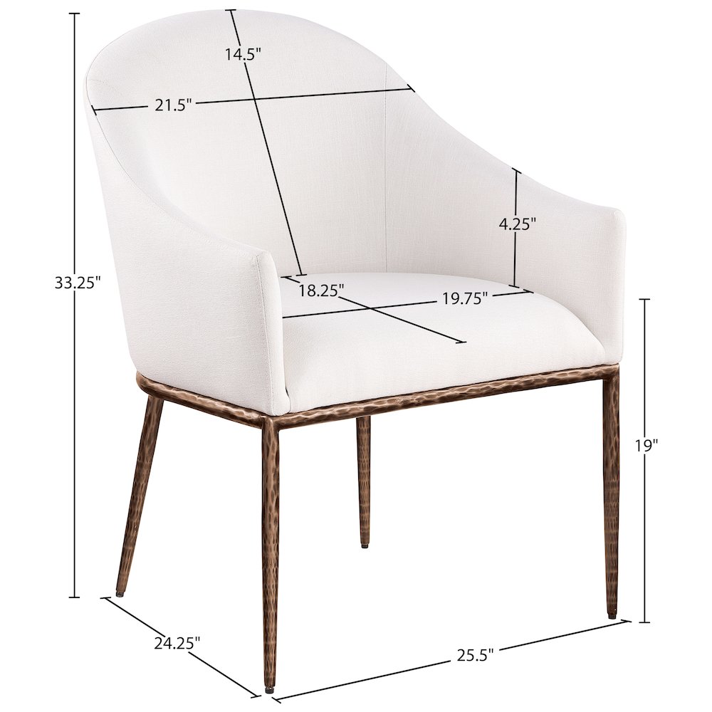 Ferro Cream Linen Textured Performance Fabric Upholstered Dining Arm Chair