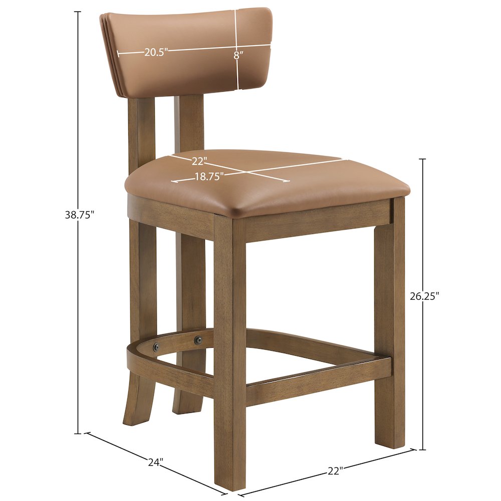 Lavrin Cognac Vegan Leather Upholstered Counter Stool, Set of 2