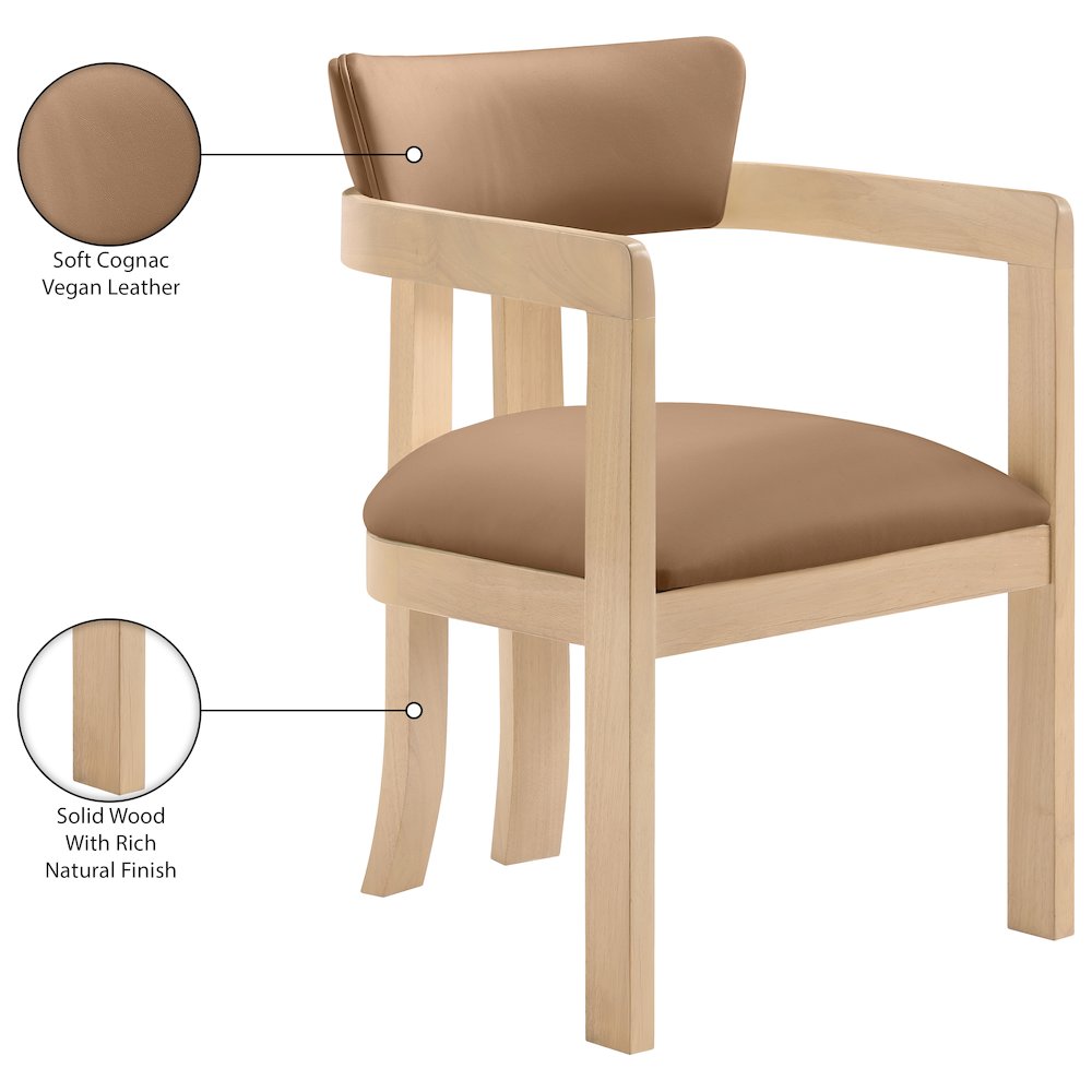 Lavrin Cognac Vegan Leather Upholstered Dining Arm Chair, Set of 2