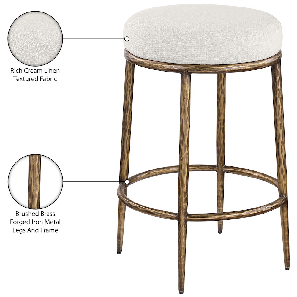 Ferro Cream Linen Textured Performance Fabric Upholstered Counter Stool