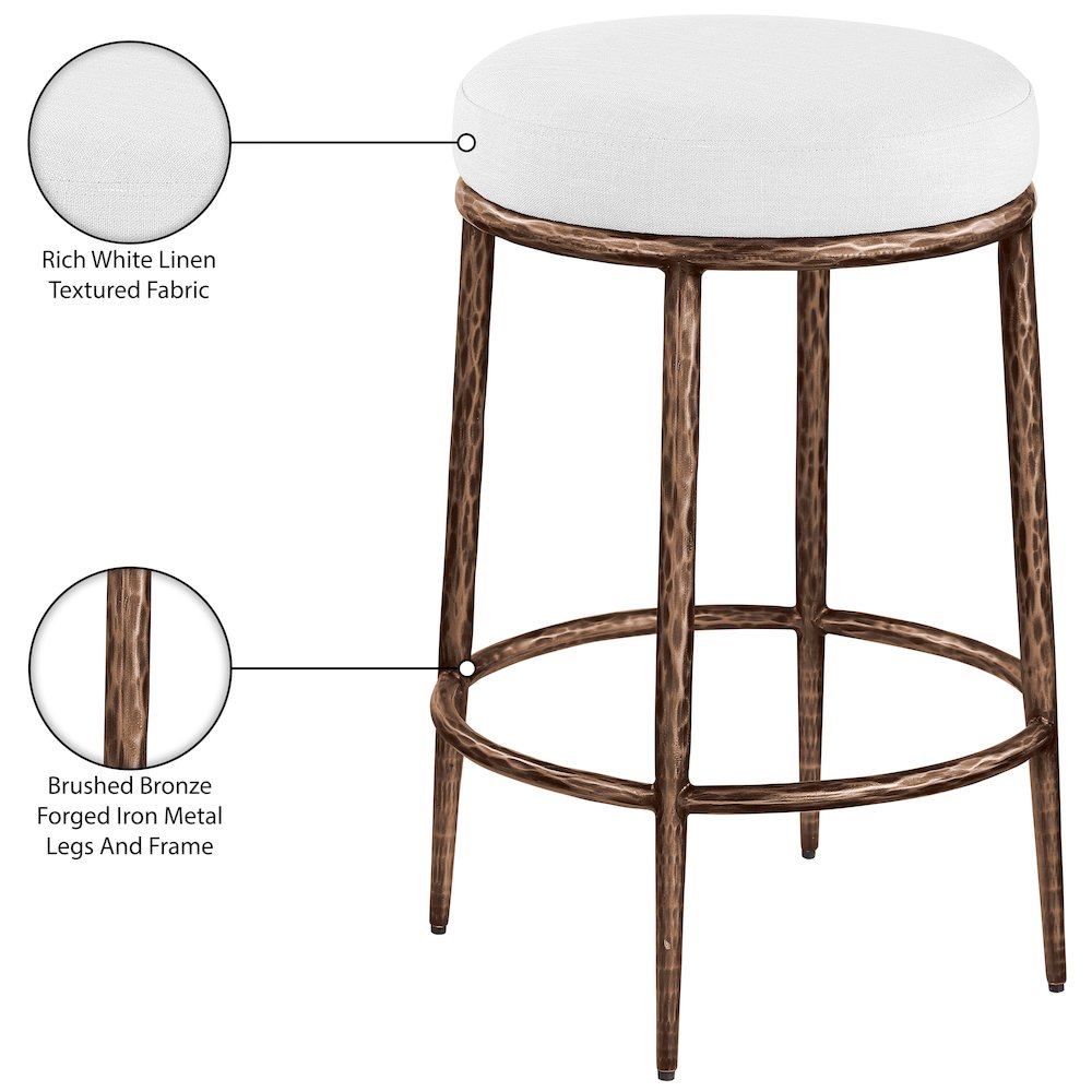 Ferro White Linen Textured Performance Fabric Upholstered Counter Stool