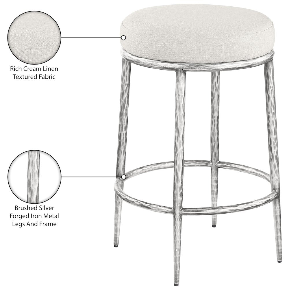 Ferro Cream Linen Textured Performance Fabric Upholstered Counter Stool