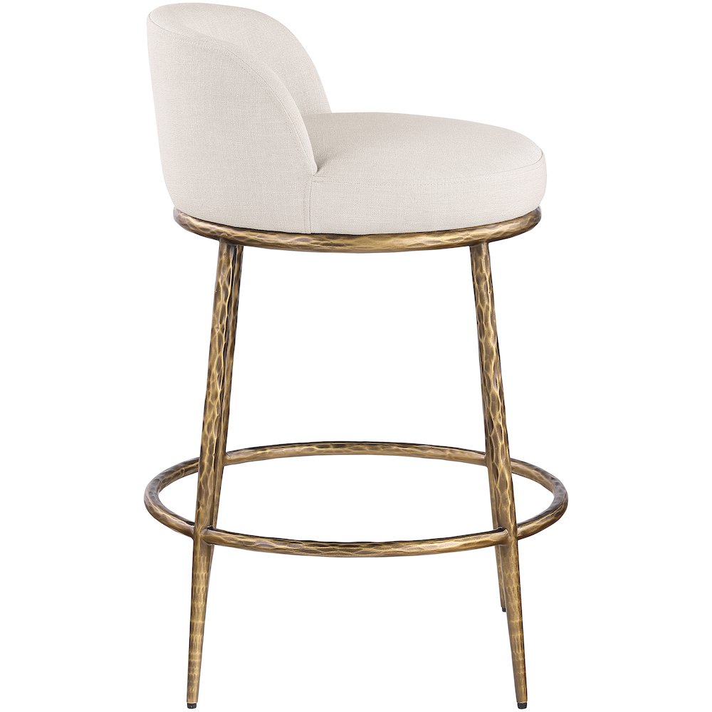 Ferro Beige Linen Textured Performance Fabric Upholstered Counter Stool