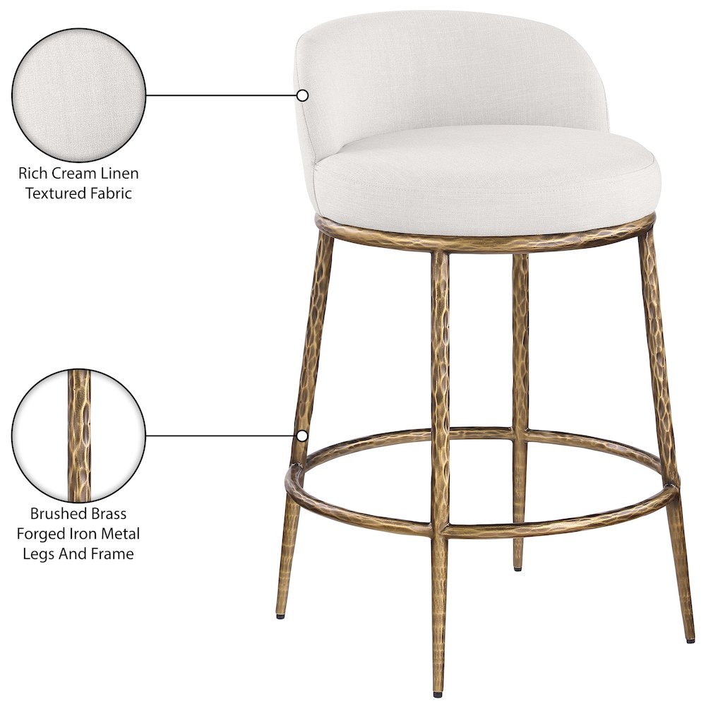 Ferro Cream Linen Textured Performance Fabric Upholstered Counter Stool