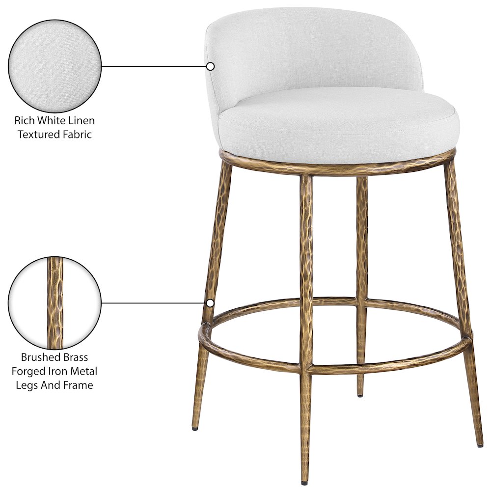 Ferro White Linen Textured Performance Fabric Upholstered Counter Stool