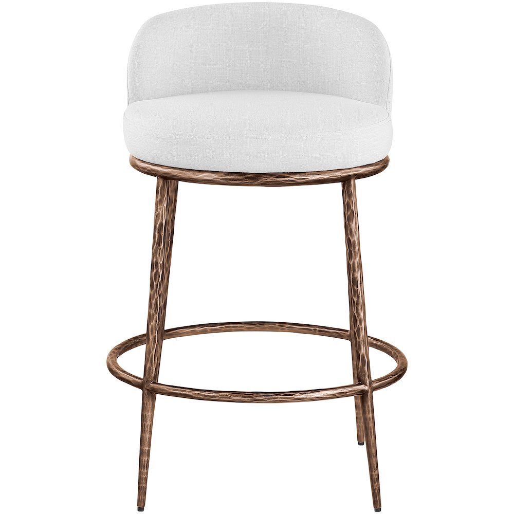 Ferro White Linen Textured Performance Fabric Upholstered Counter Stool