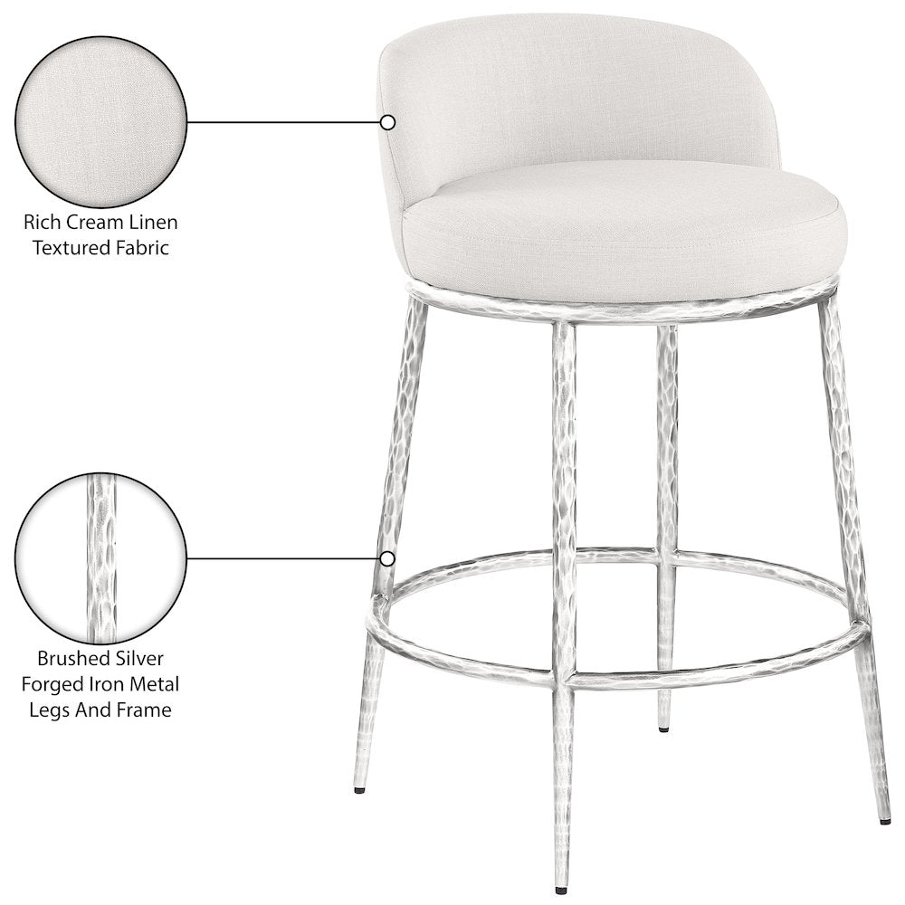 Ferro Cream Linen Textured Performance Fabric Upholstered Counter Stool