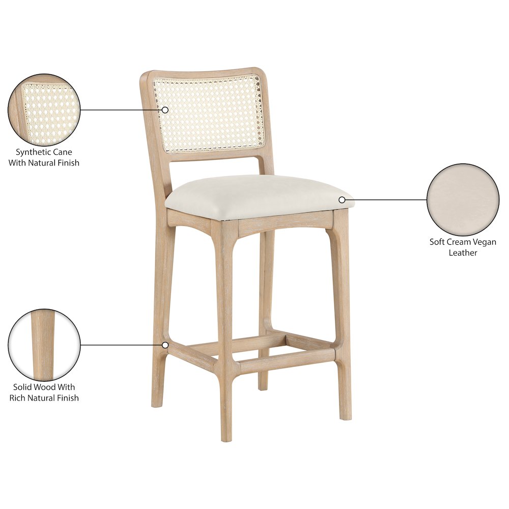 Atrium Cream Vegan Leather Upholstered Counter Stool, Set of 2