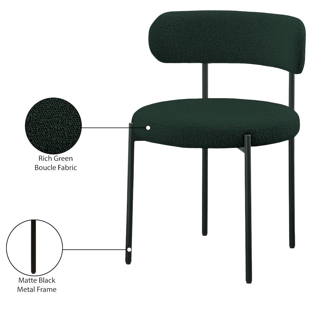 Beacon Green Boucle Fabric Dining Chair, Set of 2