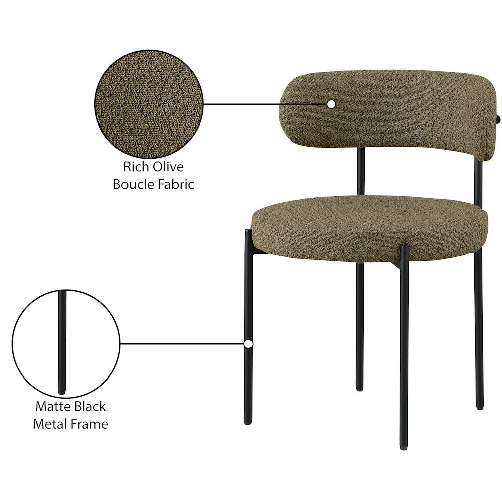 Beacon Olive Green Boucle Fabric Dining Chair, Set of 2