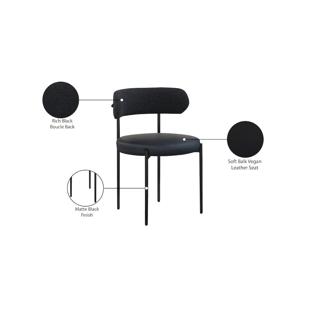 Beacon Black Vegan Leather and Boucle Fabric Dining Chair, Set of 2