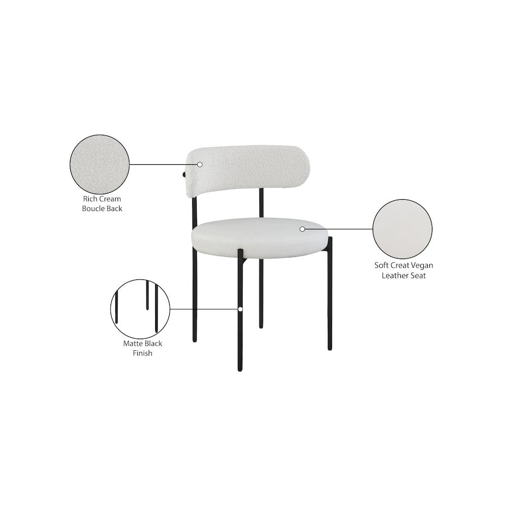 Beacon Cream Vegan Leather and Boucle Fabric Dining Chair, Set of 2