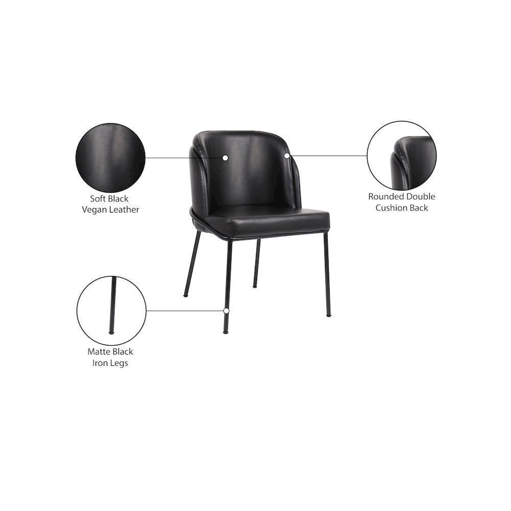 Jagger Black Vegan Leather Dining Chair, Set of 2