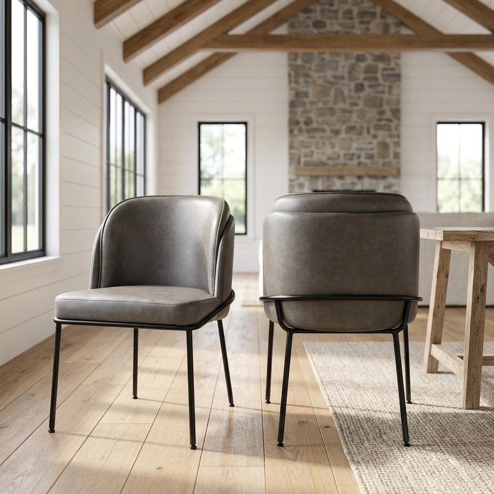 Starlight Canyon Home Vegan Leather Dining Chairs Set of 2, Grey Vegan Leather