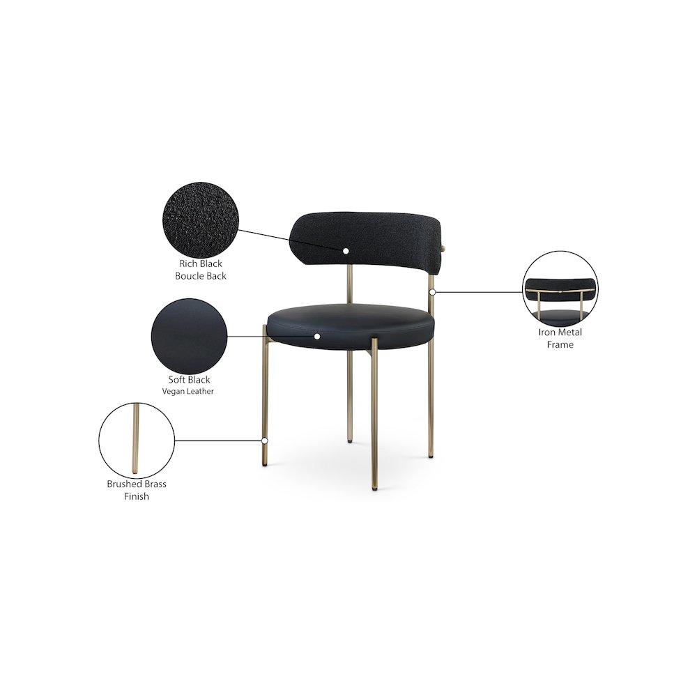 Beacon Black Vegan Leather and Boucle Fabric Dining Chair, Set of 2