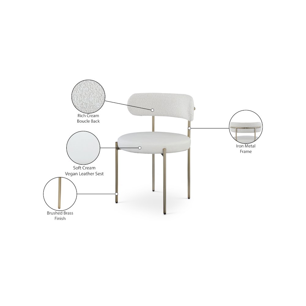 Beacon Cream Vegan Leather and Boucle Fabric Dining Chair, Set of 2