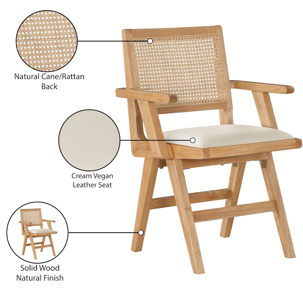 Abby Cream Vegan Leather Dining Arm Chair, Set of 2