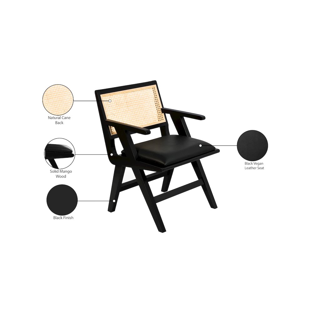 Abby Black Vegan Leather Dining Arm Chair, Set of 2