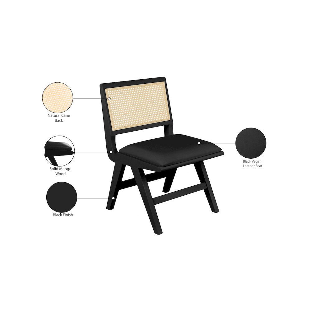 Abby Black Vegan Leather Dining Side Chair, Set of 2