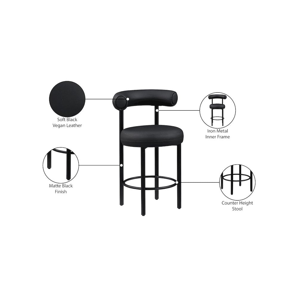 Bordeaux Black Vegan Leather Counter Stool, Set of 2