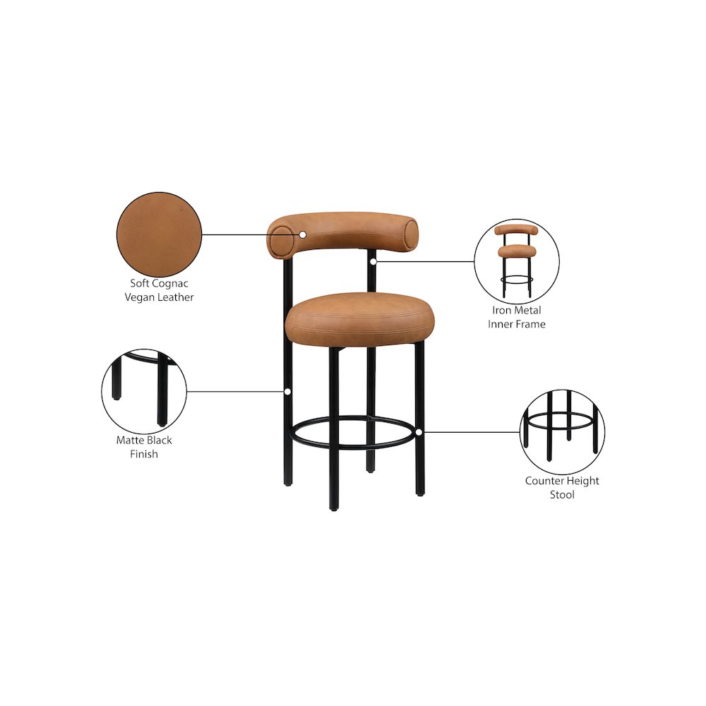 Bordeaux Cognac Vegan Leather Counter Stool, Set of 2