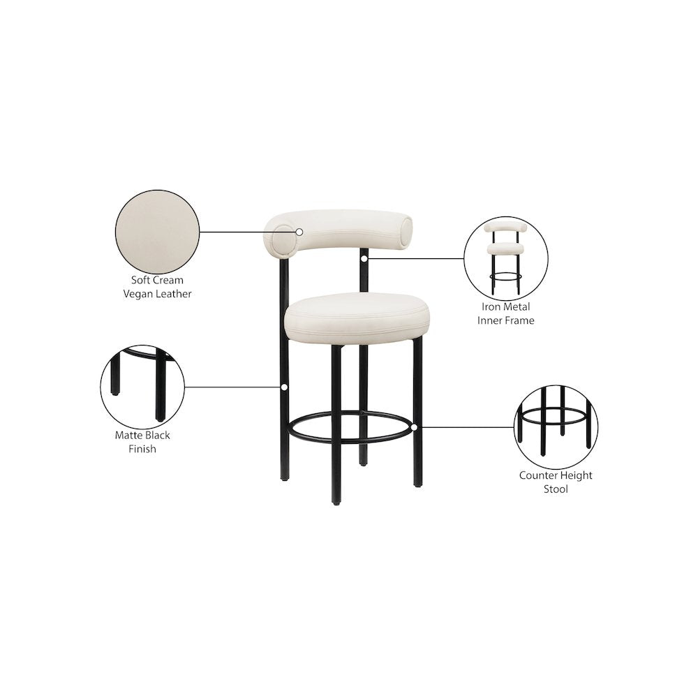 Bordeaux Cream Vegan Leather Counter Stool, Set of 2