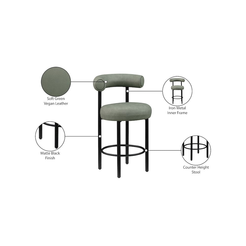 Bordeaux Green Vegan Leather Counter Stool, Set of 2