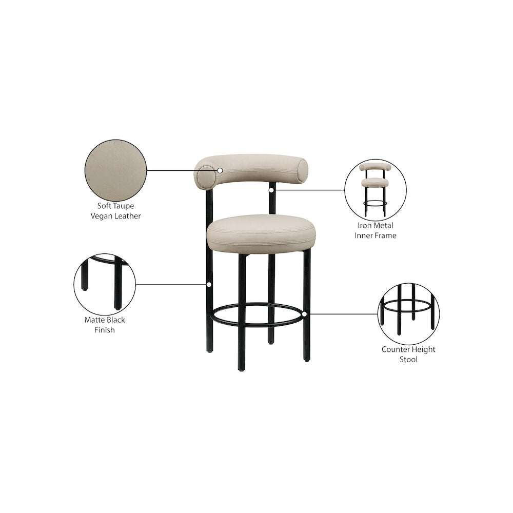 Bordeaux Taupe Vegan Leather Counter Stool, Set of 2
