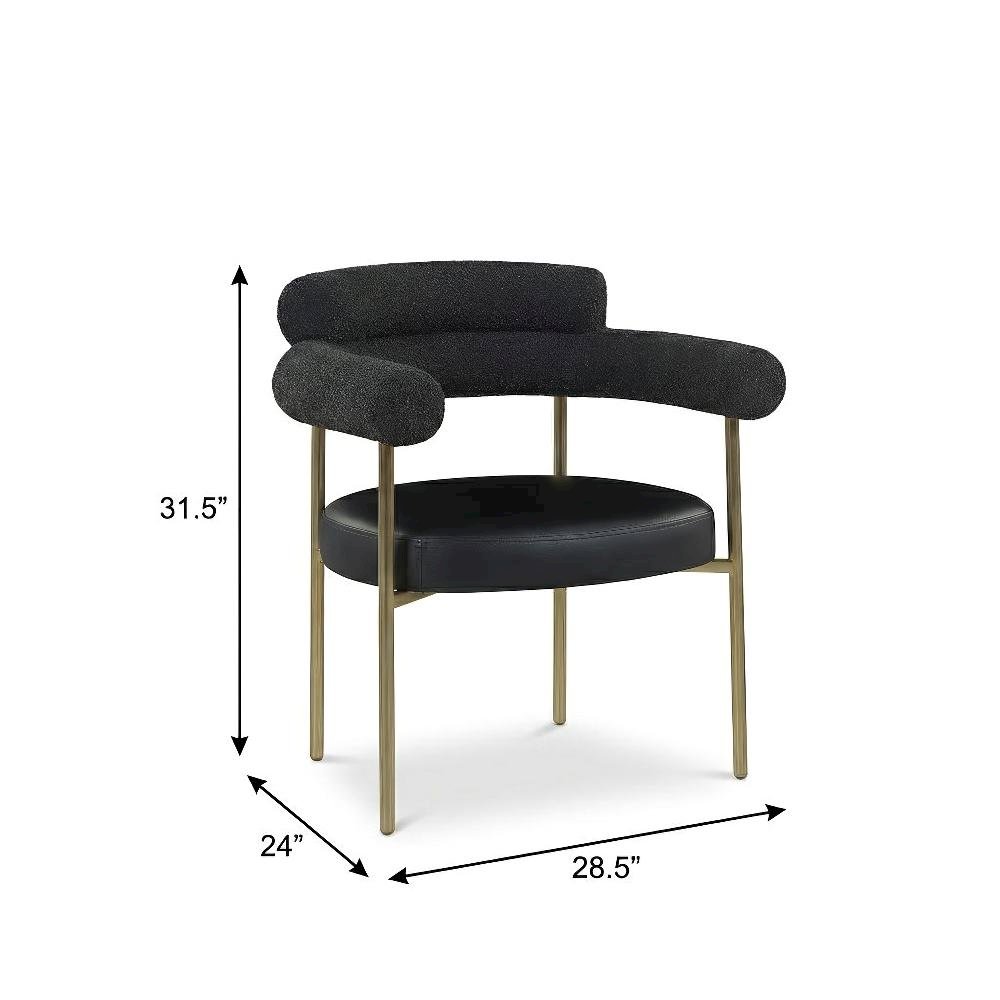 Brushed Brass Dining Chairs Set of 2 with Vegan Leather and Boucle Fabric