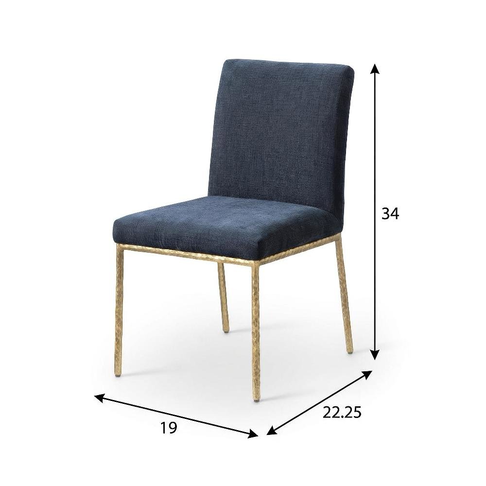 Navy Chenille Fabric Dining Side Chair Set of 2 with Contemporary Design