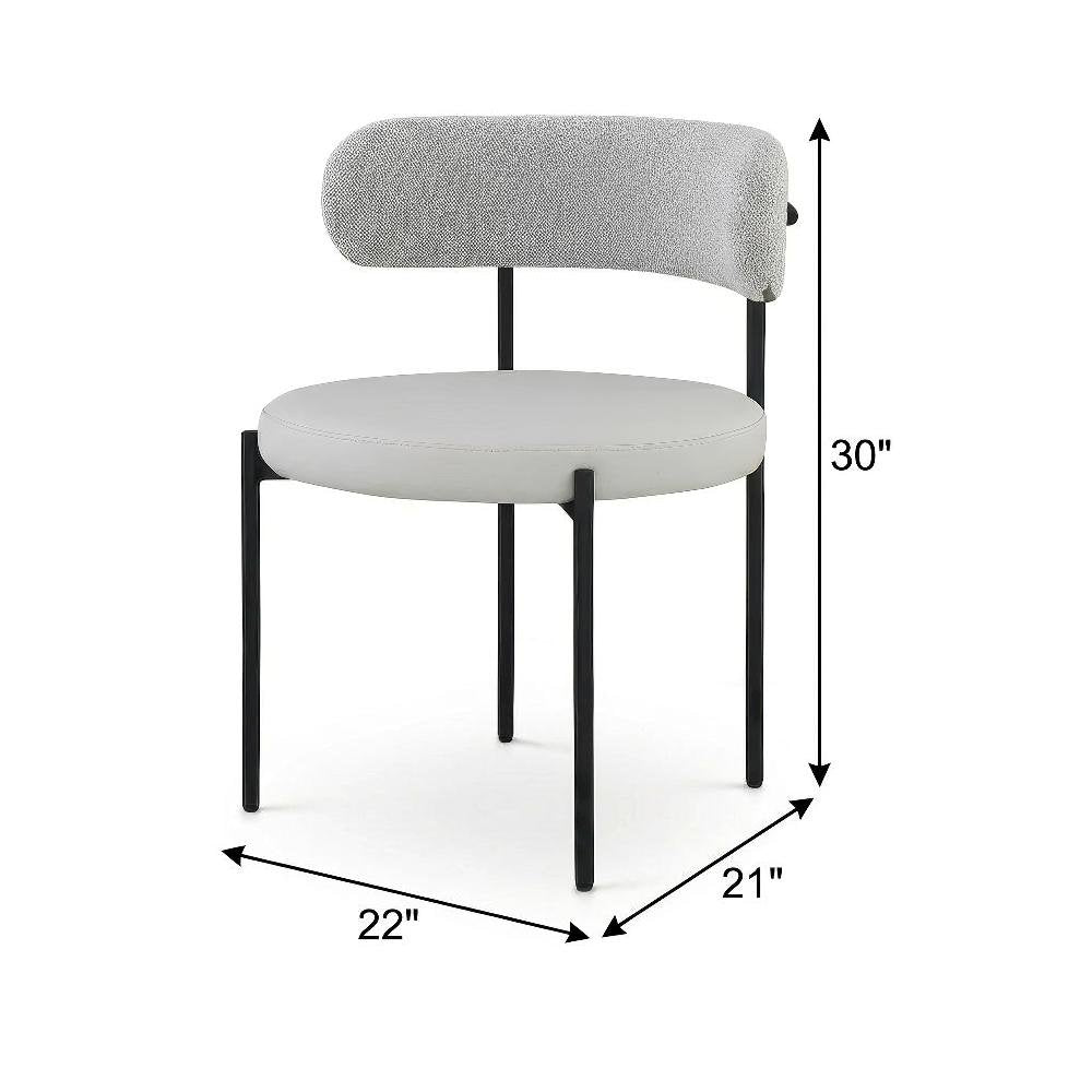 Matte Black Vegan Leather and Boucle Dining Chair Set of 2