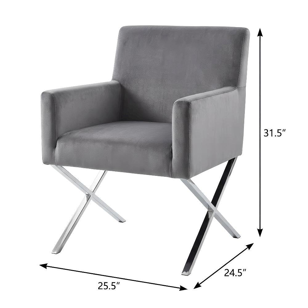 Chrome Velvet Dining Chair with Armrests and Contemporary Design, Single Piece