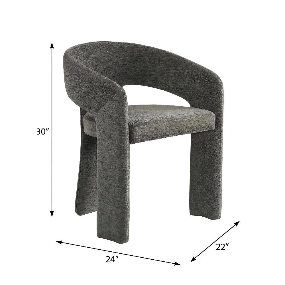 Gray Plush Fabric Dining Chair with Arm Support and Contemporary Design Set of 2