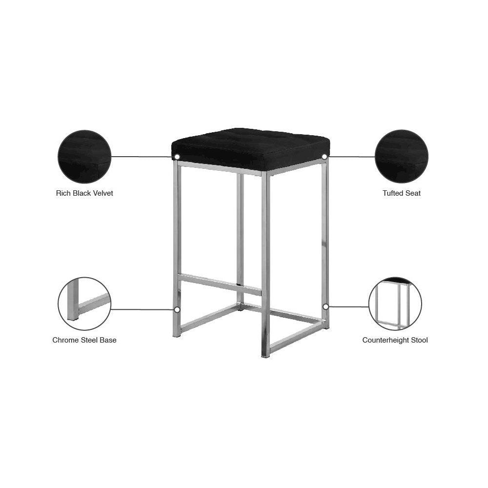 Nicola Black Velvet Stool, Set of 2