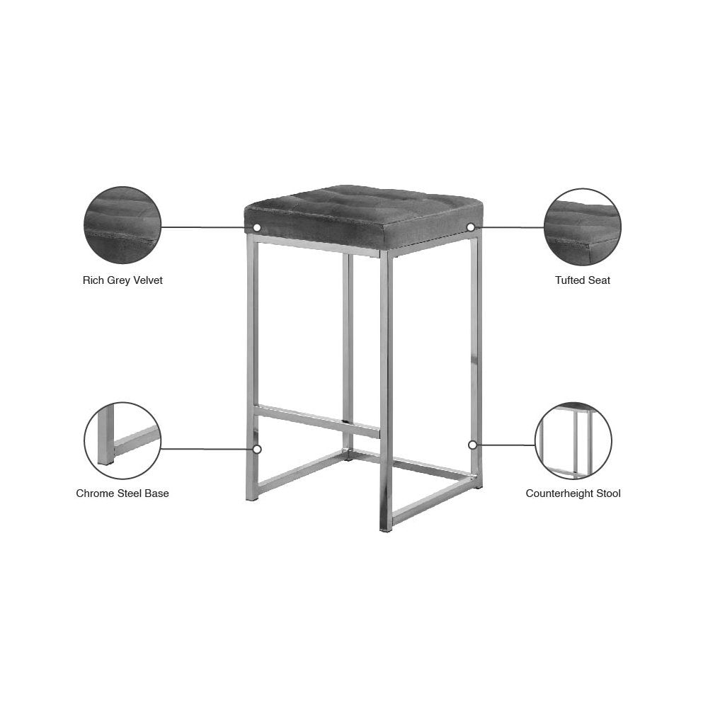 Nicola Grey Velvet Stool, Set of 2