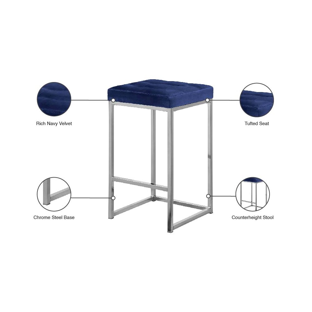 Nicola Navy Velvet Stool, Set of 2