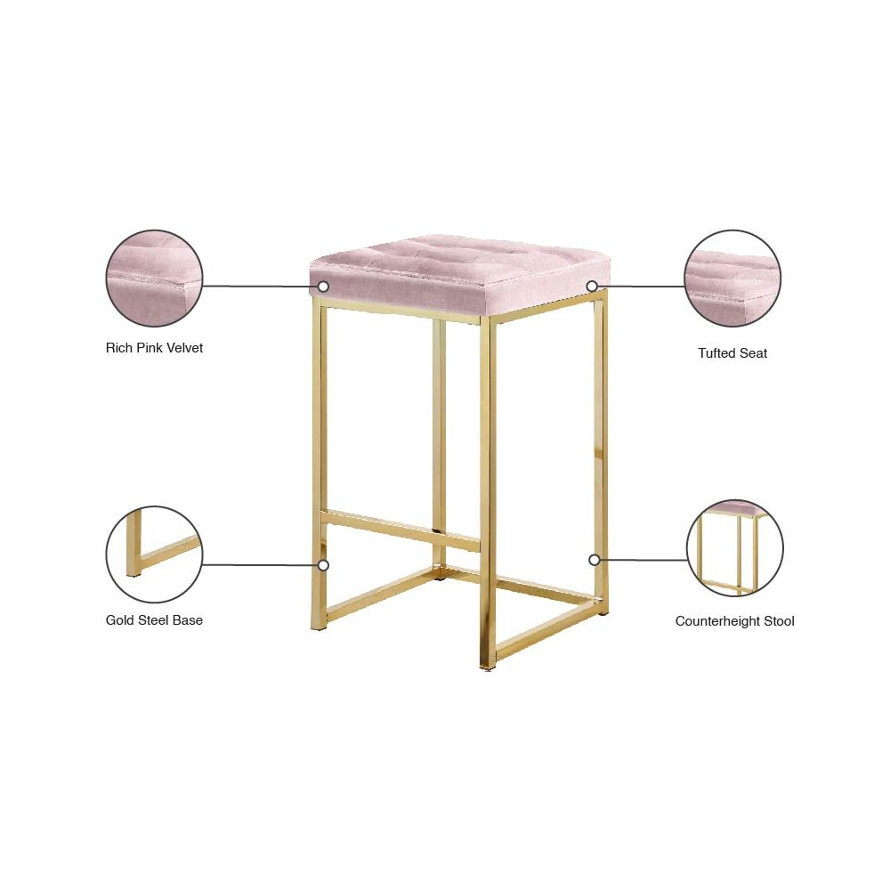 Nicola Pink Velvet Stool, Set of 2