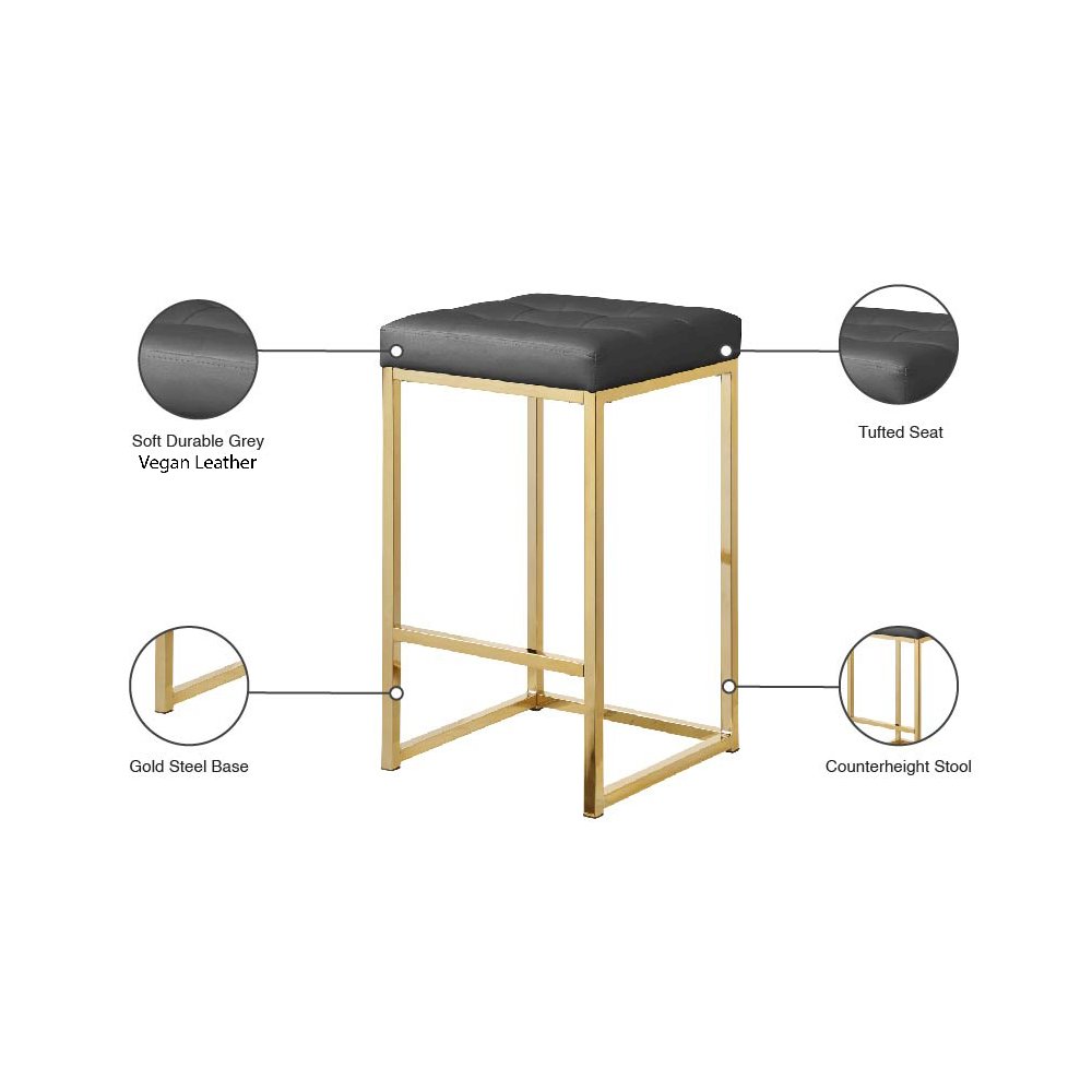 Nicola Grey Vegan Leather Stool, Set of 2