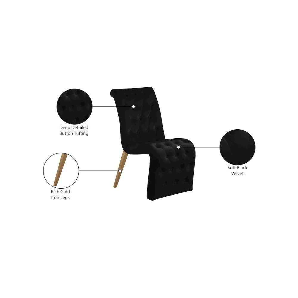 Curve Black Velvet Dining Chair, Set of 2