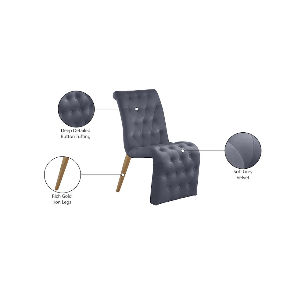 Curve Grey Velvet Dining Chair, Set of 2