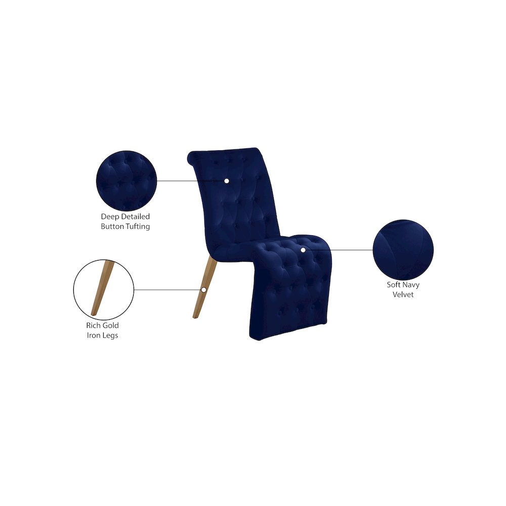 Curve Navy Velvet Dining Chair, Set of 2