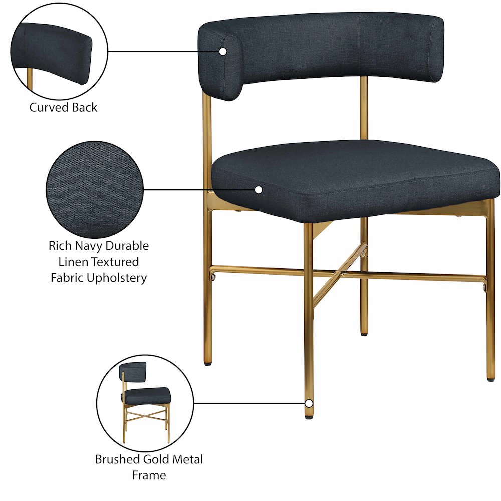 Rivage Deep Navy Durable Linen Textured Fabric Dining Chair, Set of 2