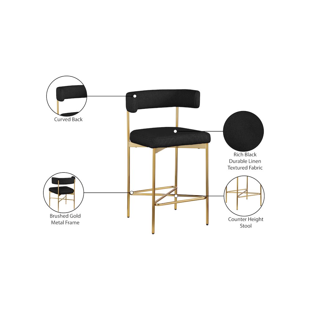 Rivage Black Durable Linen Textured Fabric Stool, Set of 2