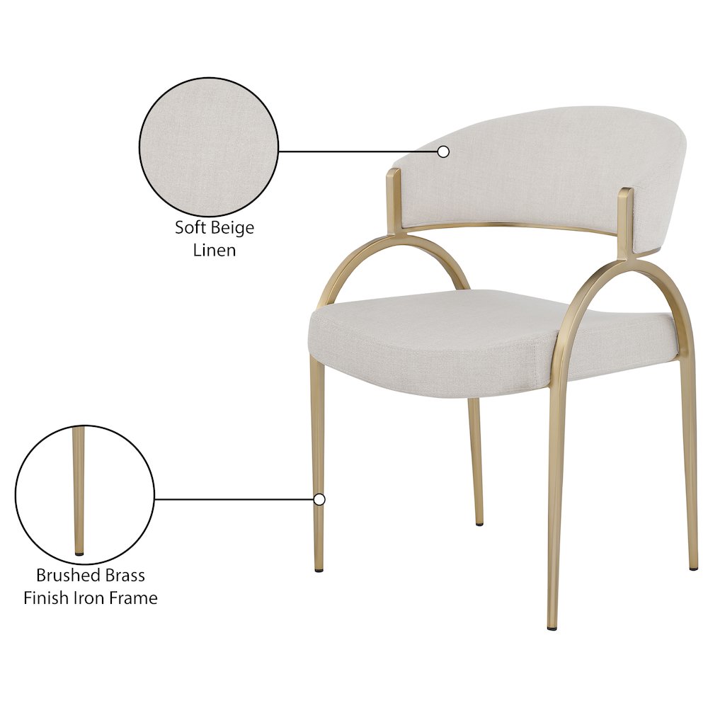 Privet Beige Linen Textured Fabric Dining Chair, Set of 2