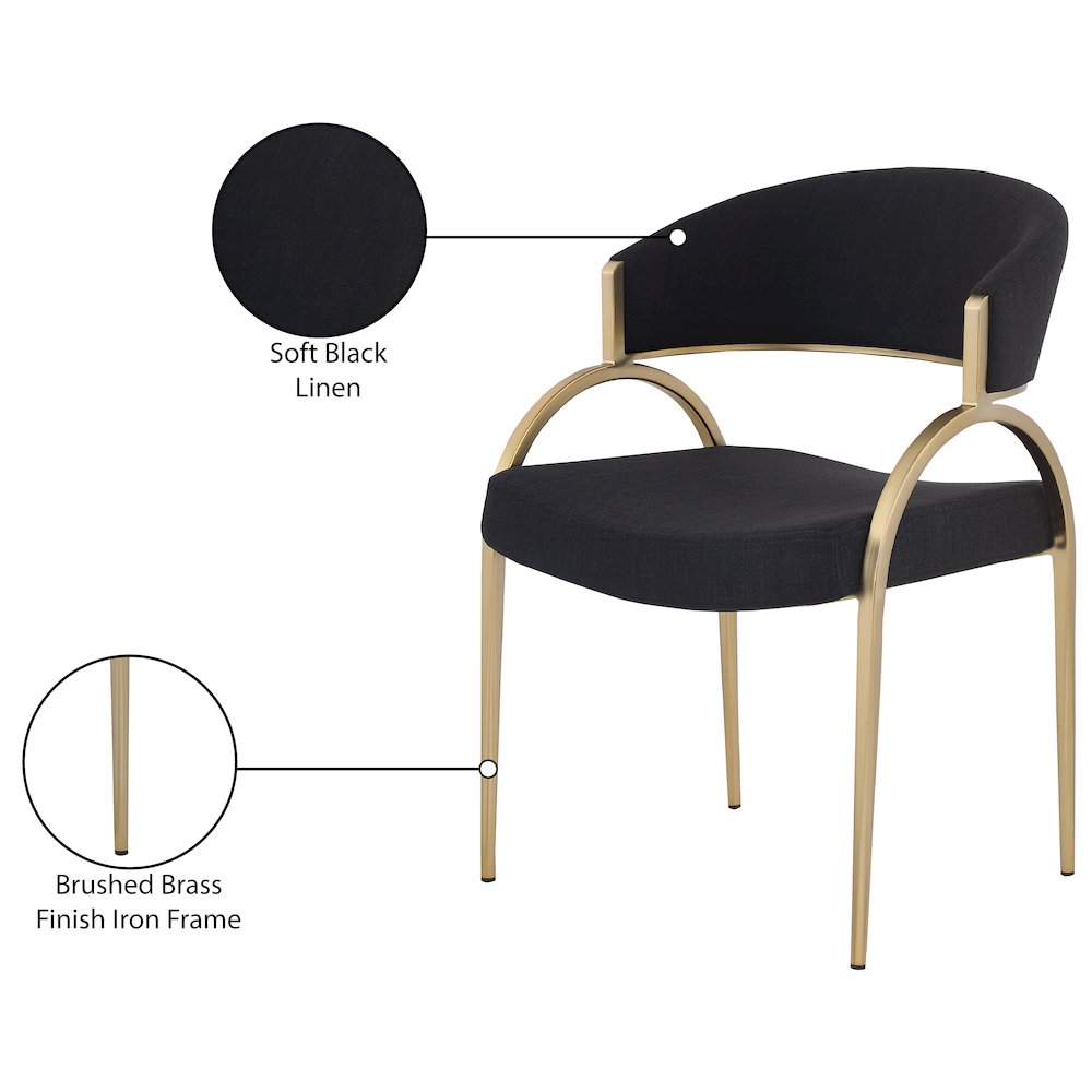 Privet Black Linen Textured Fabric Dining Chair, Set of 2
